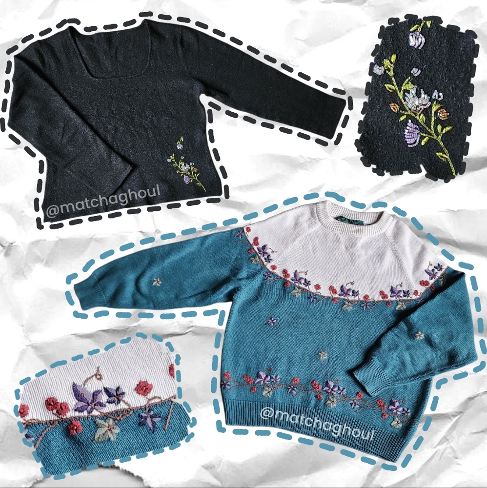 Northern Reflections Black and Blue Floral Sweaters